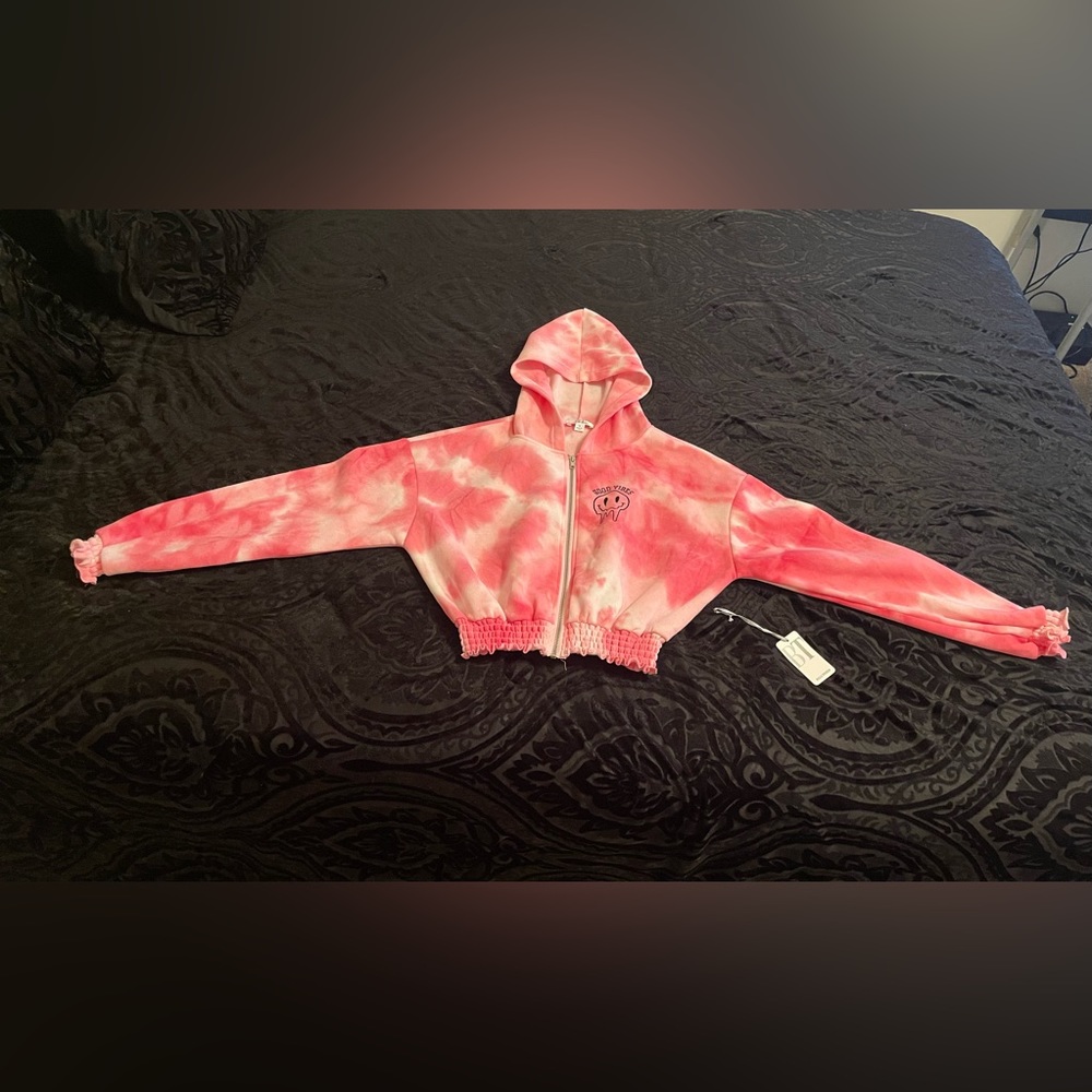 Crop Top Hoodie Pink/White